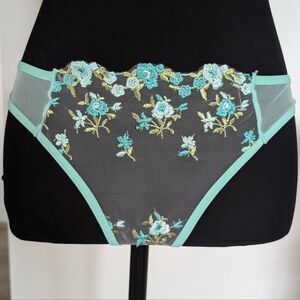 BED OF ROSES | Women's Mint Green Floral Embroidered Mesh Thong Panties NWOT